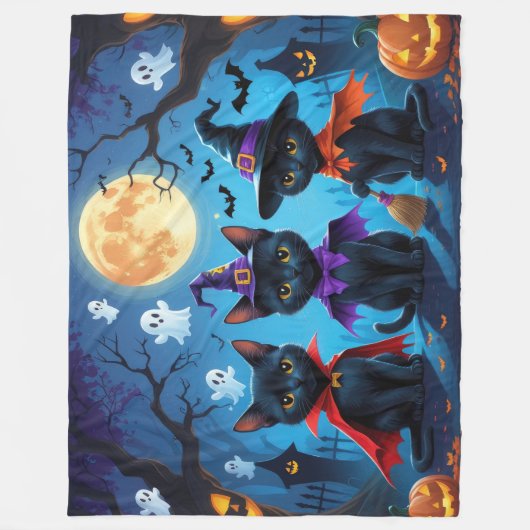 Black Cats Pumpkin Halloween Funny Fleecedecke (Vorderseite)