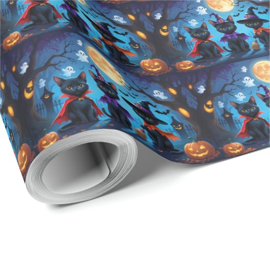 Black Cats Pumpkin Halloween Funny Geschenkpapier (Rolleneckpunkt)