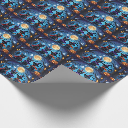 Black Cats Pumpkin Halloween Funny Geschenkpapier (Ecke)