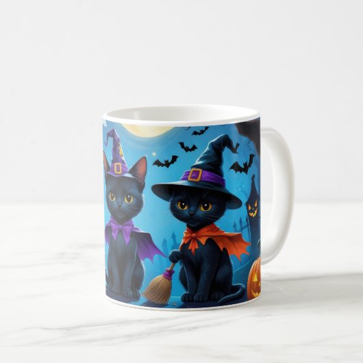 Black Cats Pumpkin Halloween Funny Kaffeetasse (VorderseiteRechts)