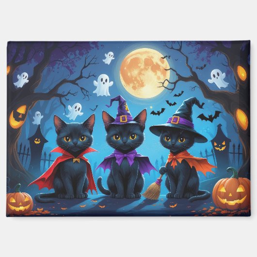 Black Cats Pumpkin Halloween Funny Magnet (Vorderseite)