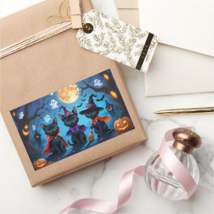 Black Cats Pumpkin Halloween Funny Rechteckiger Aufkleber