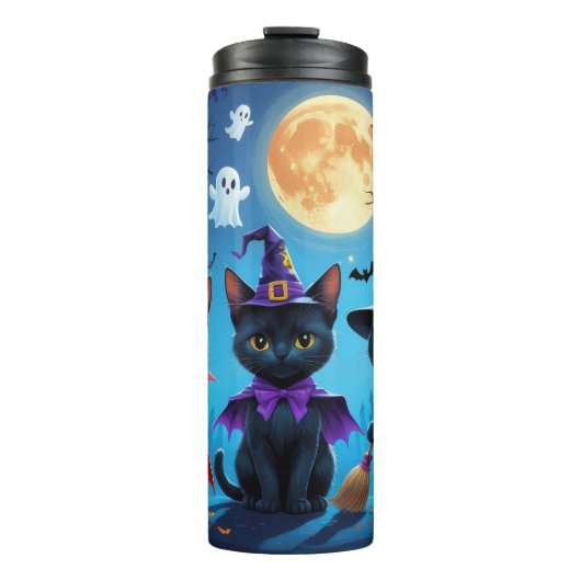 Black Cats Pumpkin Halloween Funny Thermosbecher (Vorderseite)