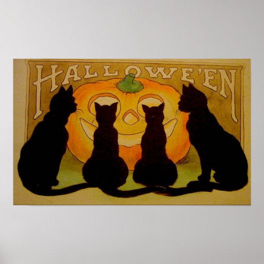 Black Cats Pumpkin Halloween Poster (Vorne)