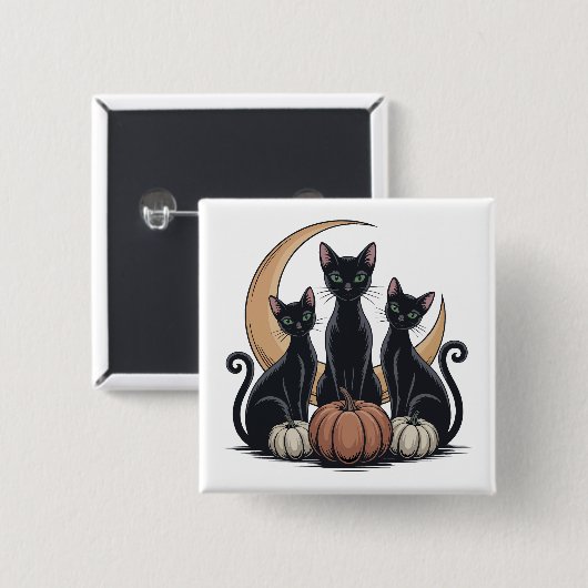 Black Cats Pumpkin Moon Gothic Halloween Button (Vorne & Hinten)