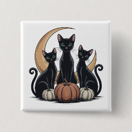 Black Cats Pumpkin Moon Gothic Halloween Button