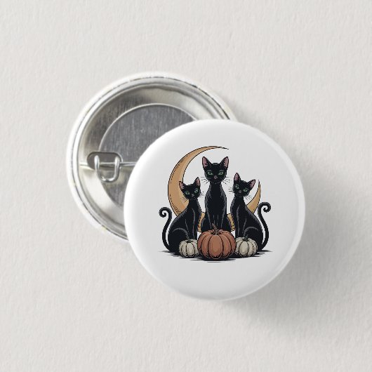 Black Cats Pumpkin Moon Gothic Halloween Button (Vorne & Hinten)