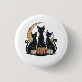 Black Cats Pumpkin Moon Gothic Halloween Button