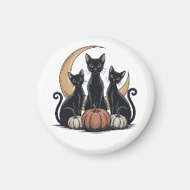 Black Cats Pumpkin Moon Gothic Halloween Button Magnet