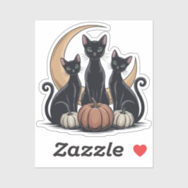 Black Cats Pumpkin Moon Whimsigothic Halloween Aufkleber