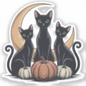 Black Cats Pumpkin Moon Whimsigothic Halloween Aufkleber (Vorderseite)