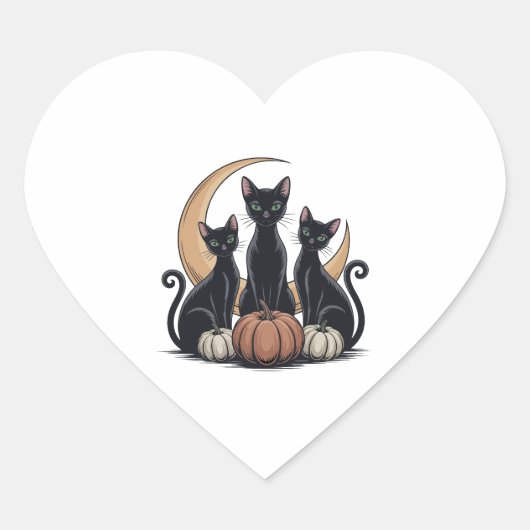 Black Cats Pumpkin Moon Whimsigothic Halloween Herz-Aufkleber (Vorderseite)