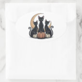 Black Cats Pumpkin Moon Whimsigothic Halloween Ovaler Aufkleber (Tasche)