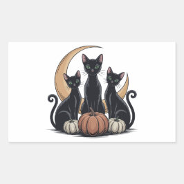 Black Cats Pumpkin Moon Whimsigothic Halloween Rechteckiger Aufkleber