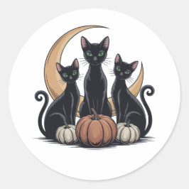 Black Cats Pumpkin Moon Whimsigothic Halloween Runder Aufkleber