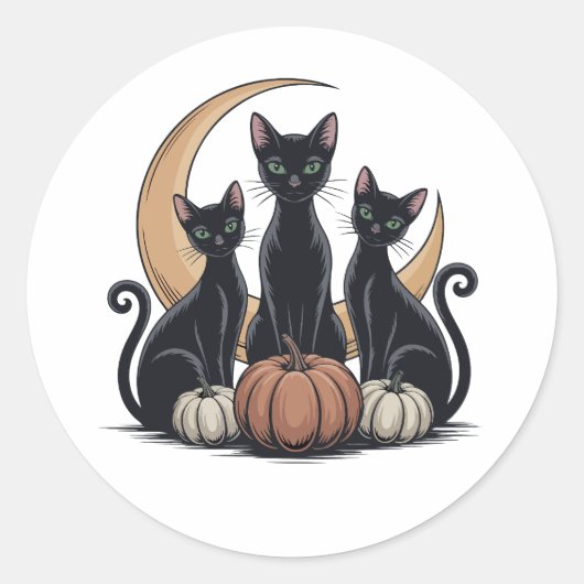 Black Cats Pumpkin Moon Whimsigothic Halloween Runder Aufkleber (Vorderseite)