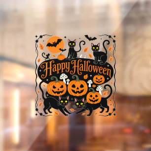 Black Cats Pumpkins und Bats Frohe Halloween Fensteraufkleber