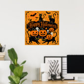 Black Cats Pumpkins und Bats Frohe Halloween Poster (Heimbüro)