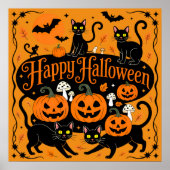 Black Cats Pumpkins und Bats Frohe Halloween Poster (Vorne)