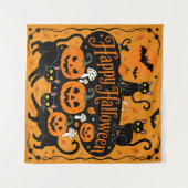 Black Cats Pumpkins und Bats Frohe Halloween Wandteppich (Vorderseite (Horizontal))