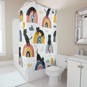 Black Cats Rainbows Fantasy Pattern Duschvorhang (Beispiel)