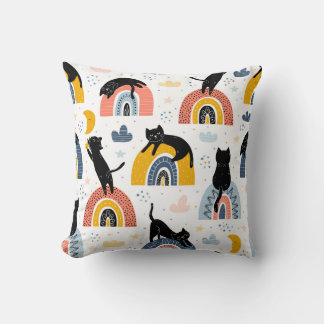 Black Cats Rainbows Fantasy Pattern Kissen