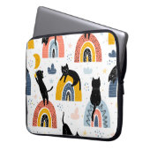 Black Cats Rainbows Fantasy Pattern Laptopschutzhülle (Vorderseite Links)