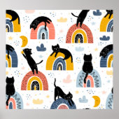 Black Cats Rainbows Fantasy Pattern Poster (Vorne)