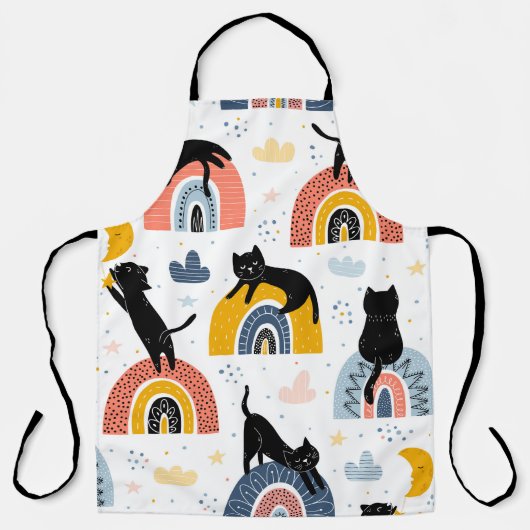 Black Cats Rainbows Fantasy Pattern Schürze (Vorderseite)