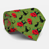 Black Cats Red Roses Pattern Dark Valentine Krawatte (Gerollt)