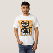BLACK CATS ROCK! Schwarzer Cartoon Cat Playing Git T-Shirt (Vorne ganz)