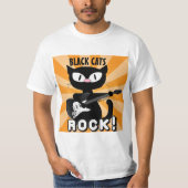 BLACK CATS ROCK! Schwarzer Cartoon Cat Playing Git T-Shirt (Vorderseite)