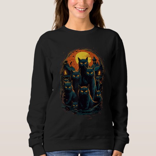 Black Cats Scary Moon  Halloween Horror Sweatshirt (Vorderseite)