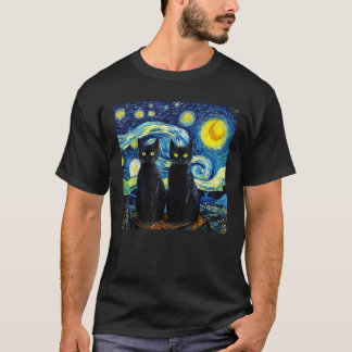 Black Cats Starry Night Vincent van Gogh T-Shirt