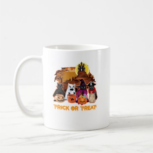Black Cats Trick oder behandeln Halloween Spooky N Kaffeetasse (Links)