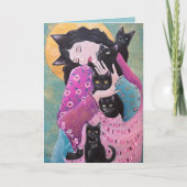 Black Cats Whimsical Art Karte (Vorderseite)