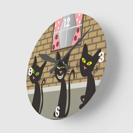 Black Cats Whimsical Clock Runde Wanduhr (Winkel)