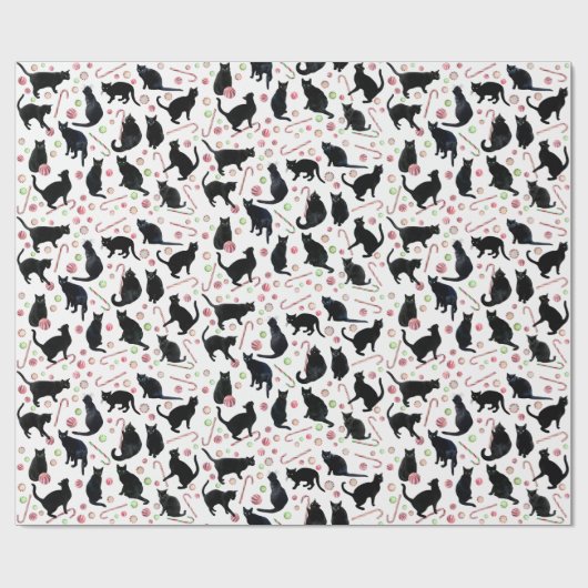 Black Cats with Peppermint Candy Wrapping Paper Geschenkpapier (Flach)