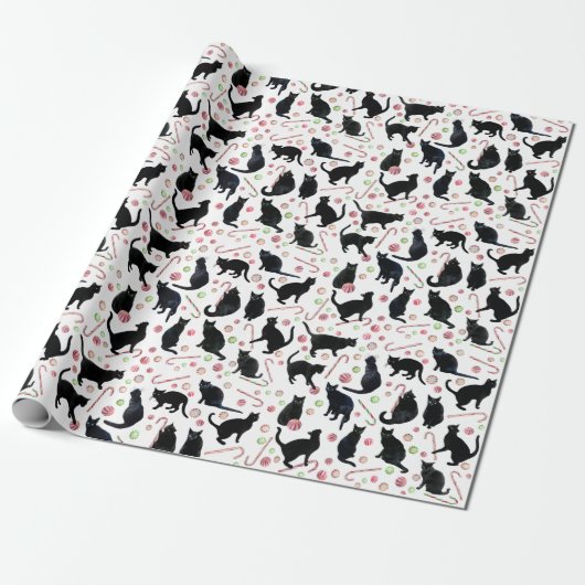 Black Cats with Peppermint Candy Wrapping Paper Geschenkpapier (Ungerollt)