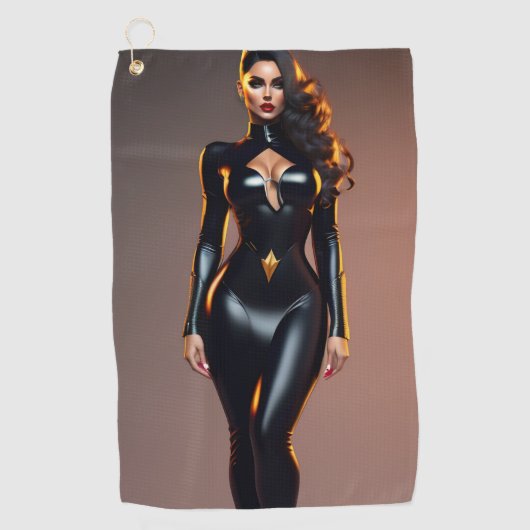 Black Catsuit Golf Golfhandtuch (Vorderseite)