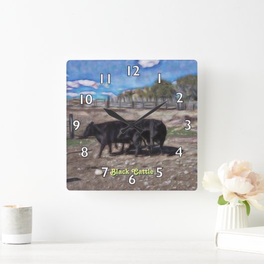 Black Cattle Impressions Quadratische Wanduhr (Zuhause)