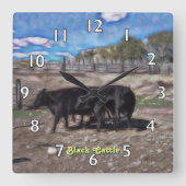 Black Cattle Impressions Quadratische Wanduhr (Vorderseite)