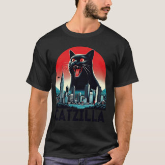 Black Catzilla Japanisch Art Sunset Funny Cat Kitt T-Shirt