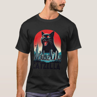Black Catzilla Japanische Kunst Sonnenuntergang Lu T-Shirt