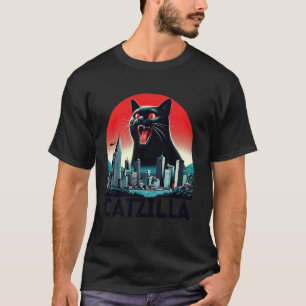 Black Catzilla Japanische Kunst Sonnenuntergang Lu T-Shirt
