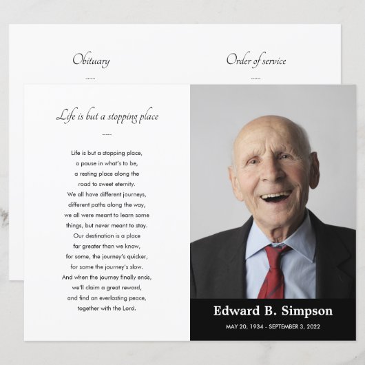 Black Celebration of Life Funeral Program Foto (Vorne/Hinten)