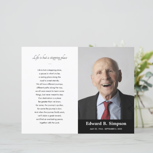 Black Celebration of Life Funeral Program Foto (Stehend Vorderseite)