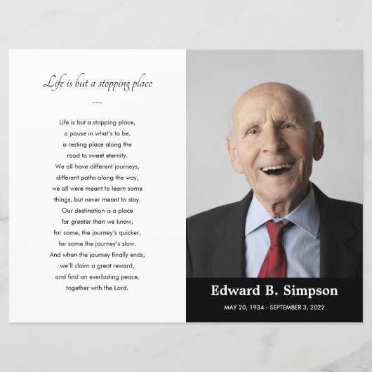 Black Celebration of Life Funeral Program Foto (Vorderseite)