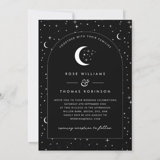 Black Celestial Arched Wedding Invitation Foto Einladung (Vorderseite)