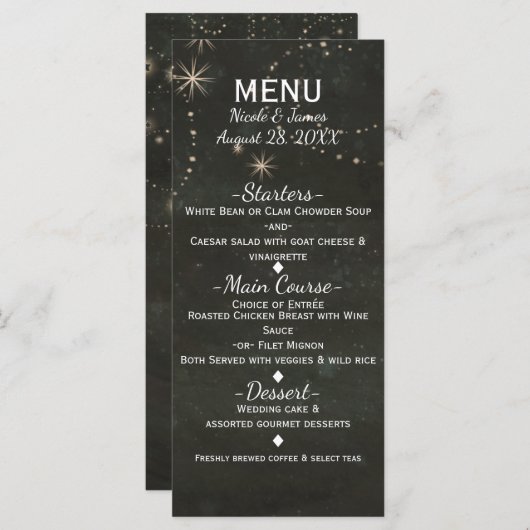 Black Celestial Dark Starry Sky Wirbel Event Menu Menükarte (Vorne/Hinten)